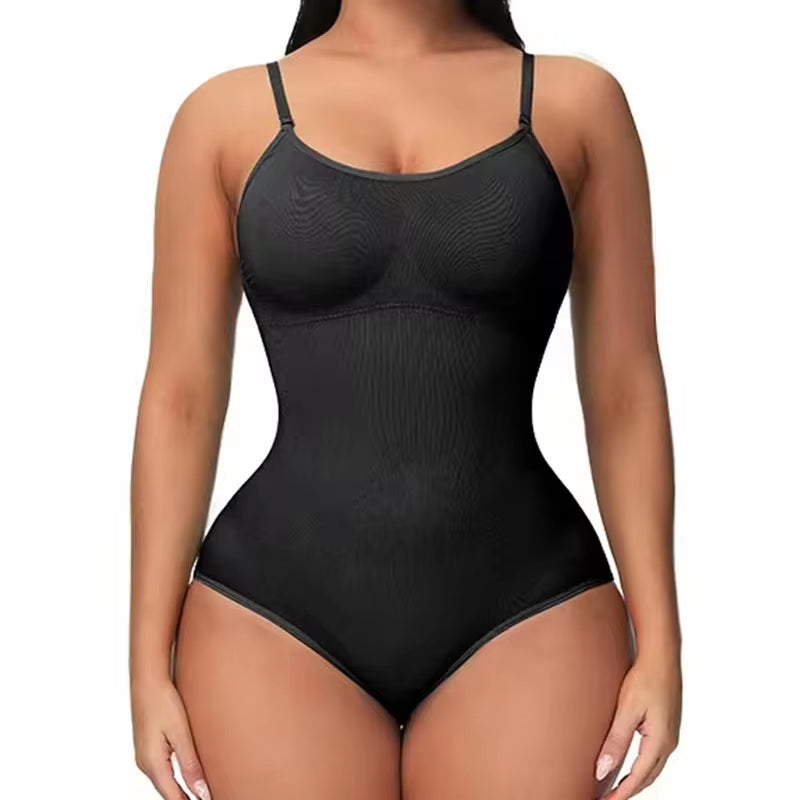 Women's V-Neck Spaghetti Strap Bodysuit with Built-In Padding – Slimming Shapewear with Open Crotch Design for Smooth, Comfortable All-Day Wear