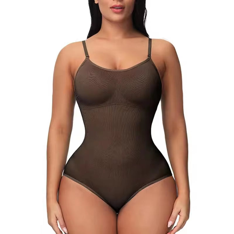 Women's V-Neck Spaghetti Strap Bodysuit with Built-In Padding – Slimming Shapewear with Open Crotch Design for Smooth, Comfortable All-Day Wear