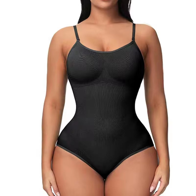 Women's V-Neck Spaghetti Strap Bodysuit with Built-In Padding – Slimming Shapewear with Open Crotch Design for Smooth, Comfortable All-Day Wear