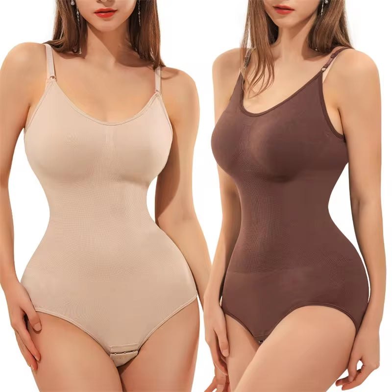 Women's V-Neck Spaghetti Strap Bodysuit with Built-In Padding – Slimming Shapewear with Open Crotch Design for Smooth, Comfortable All-Day Wear